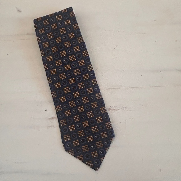 Ermenegildo Zegna NeckTie Blue check/circle Design Italy 100% Woven Silk 60X3.5